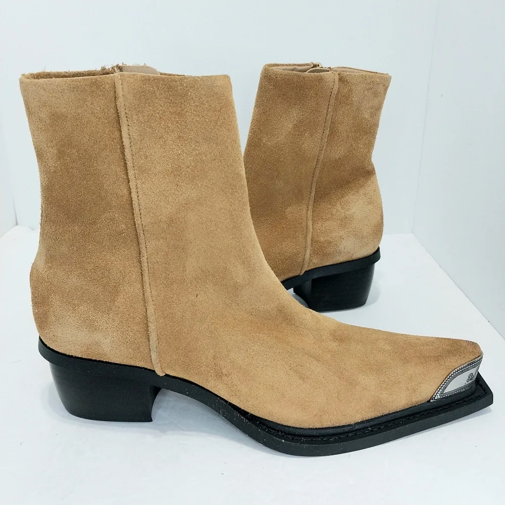 Mango Suede Leather, Distressed, Western Ankle Boots, NWT, Size 38|‎ US 7.5